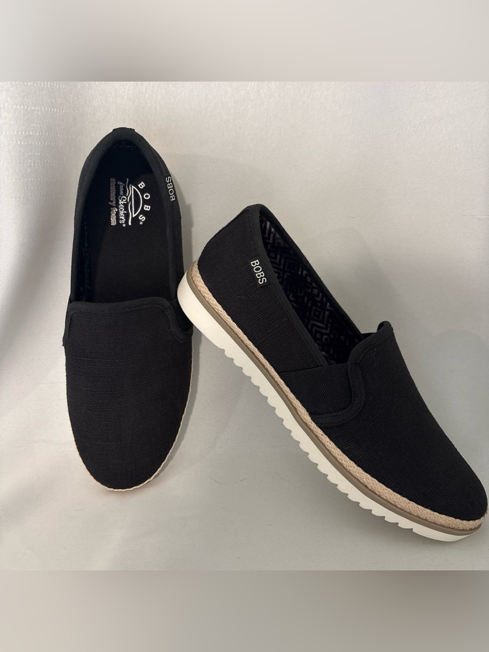 Skechers BOBS Black Canvas Slip-On Sneakers